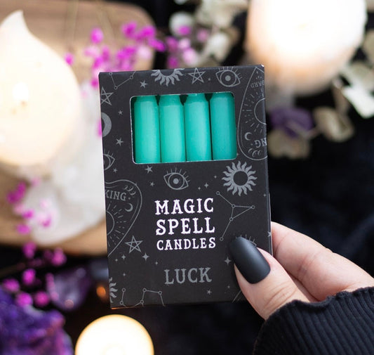 Pack of 12 Green 'Luck' Spell Candles