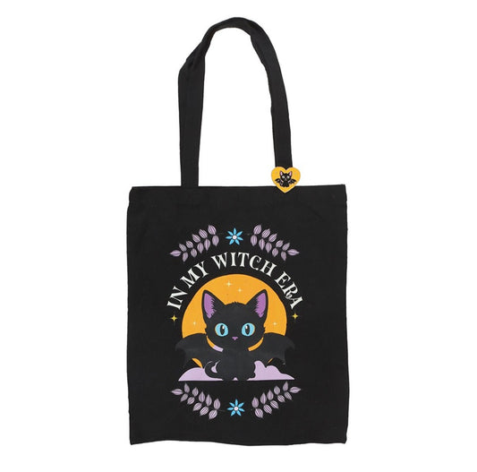 In My Witch Era Bat Cat Polycotton Tote Bag with Enamel Pin