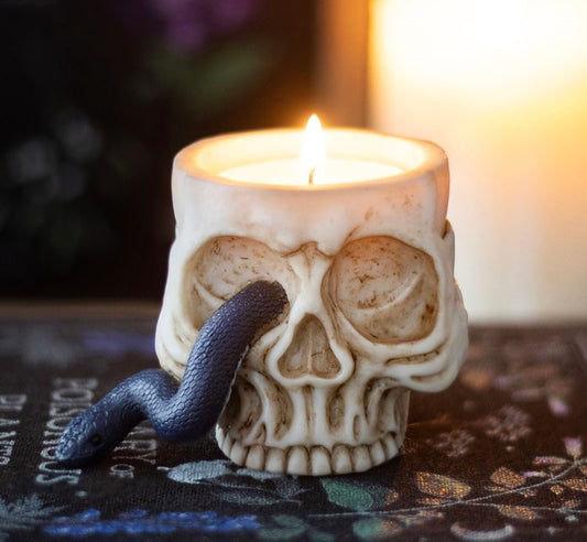 Skull Tealight Holder with Snake