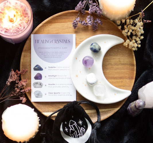 Stress Healing Crystal Set with Moon Trinket Dish