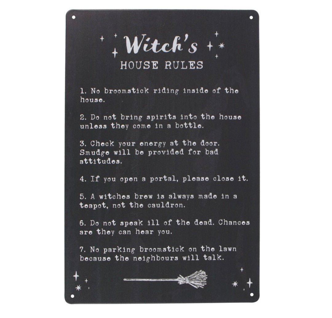 Witch's House Rules Metal Sign